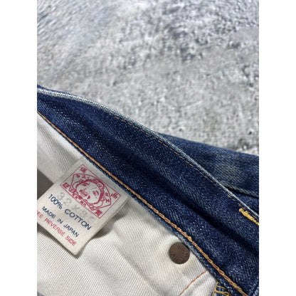 Evisu jeans daicock big logo pink selvedge denim navy blue