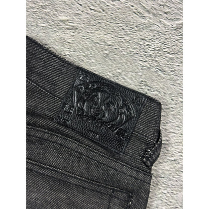 Evisu jorts black gray shorts raw denim leather seagulls