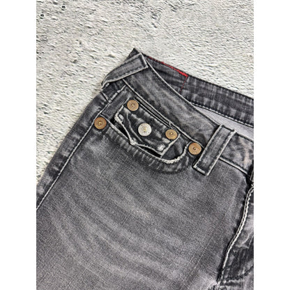 True Religion jeans grey black thick stitching flared Joey