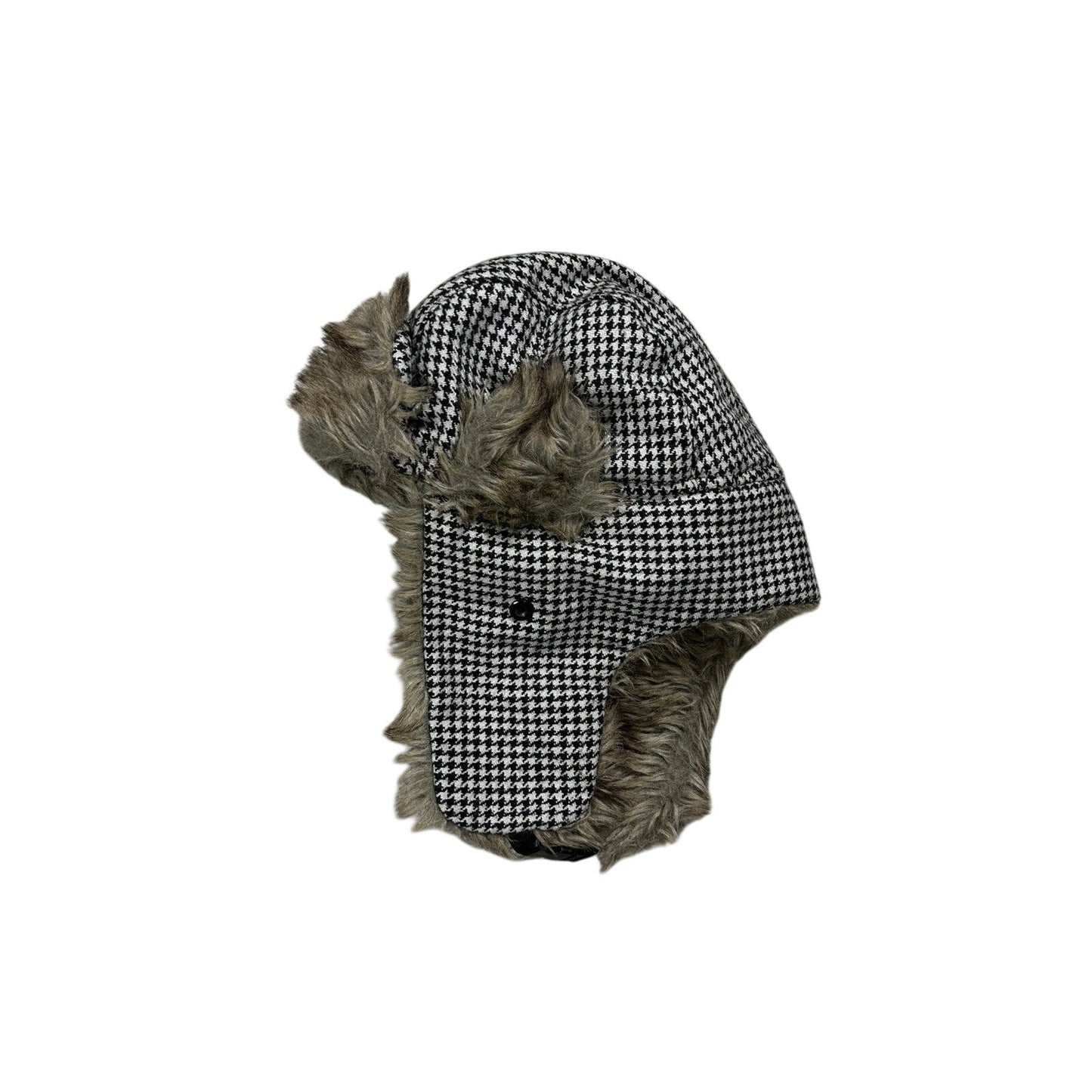 Vintage ushanka trooper hat black white with fur