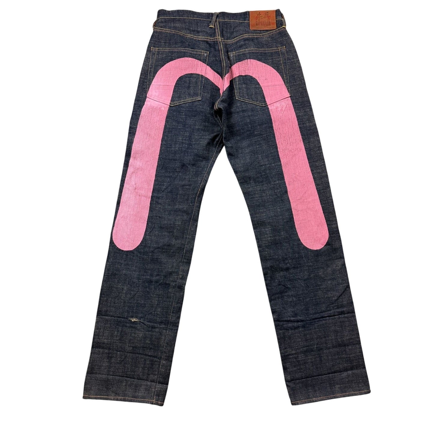 Evisu daicock pink jeans vintage raw denim Y2K big logo