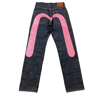 Evisu daicock pink jeans vintage raw denim Y2K big logo