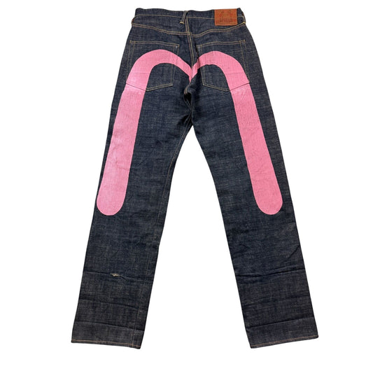 Evisu daicock pink jeans vintage raw denim Y2K big logo