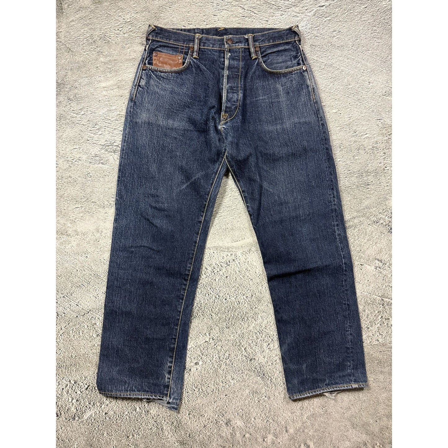 Evisu jeans daicock leather brown big logo navy raw Selvedge
