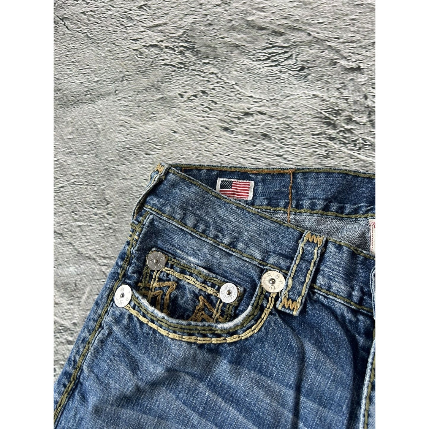 True Religion blue jeans multicolor thick stitching Bobby