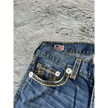 True Religion blue jeans multicolor thick stitching Bobby