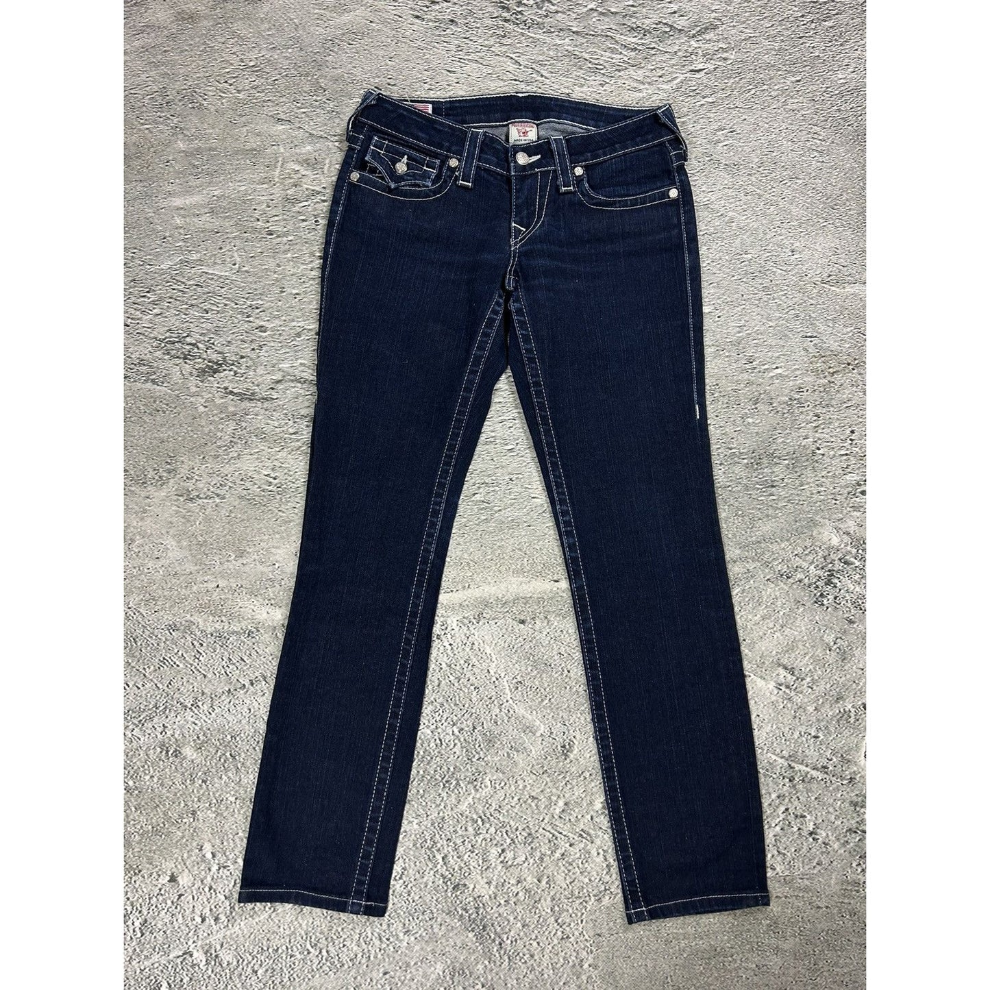 True Religion jeans slim white rhinestones vintage blue