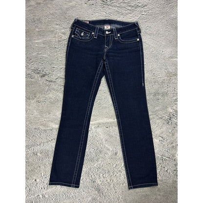 True Religion jeans slim white rhinestones vintage blue