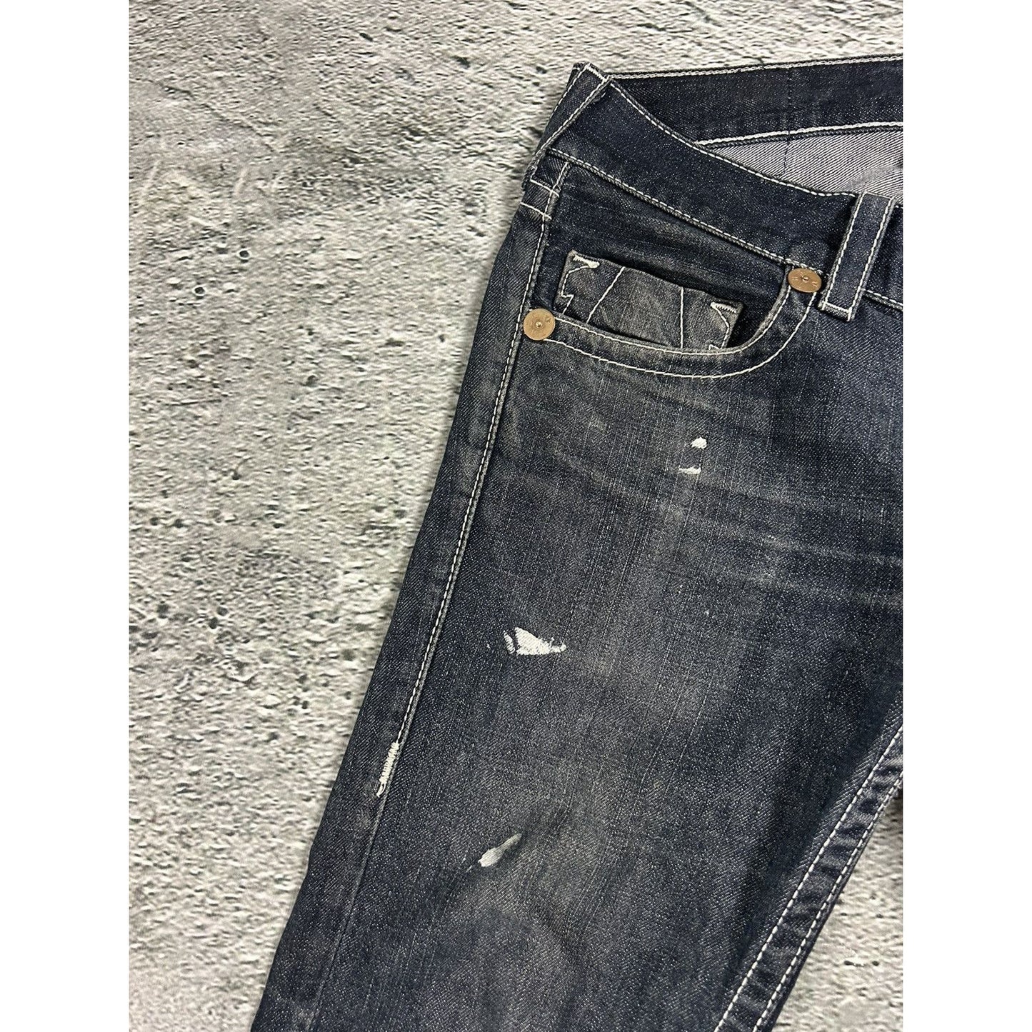 True Religion vintage jeans navy blue thick stitching Bobby