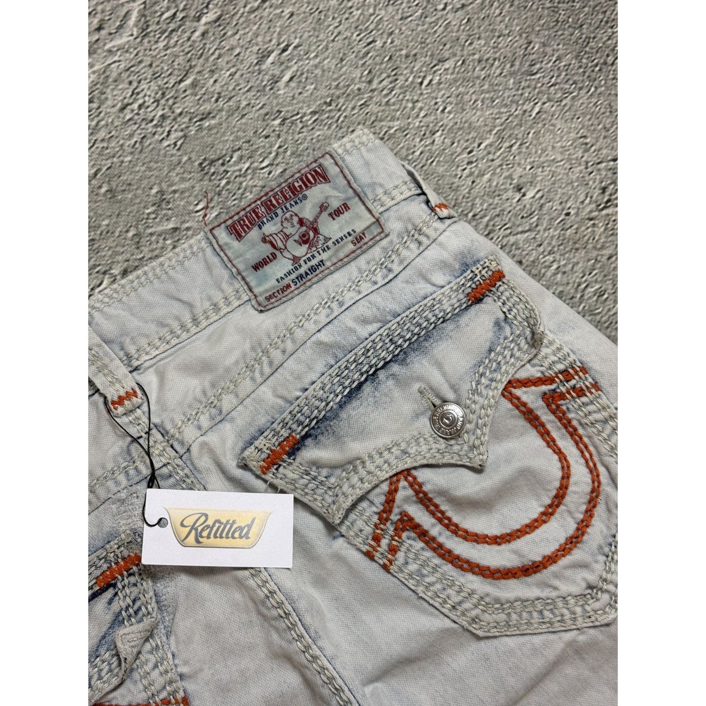 True Religion vintage white jeans straight mega T Orange