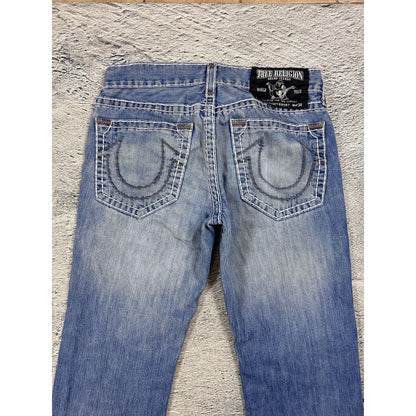 True Religion Blue jeans White Brown thick stitching Bobby