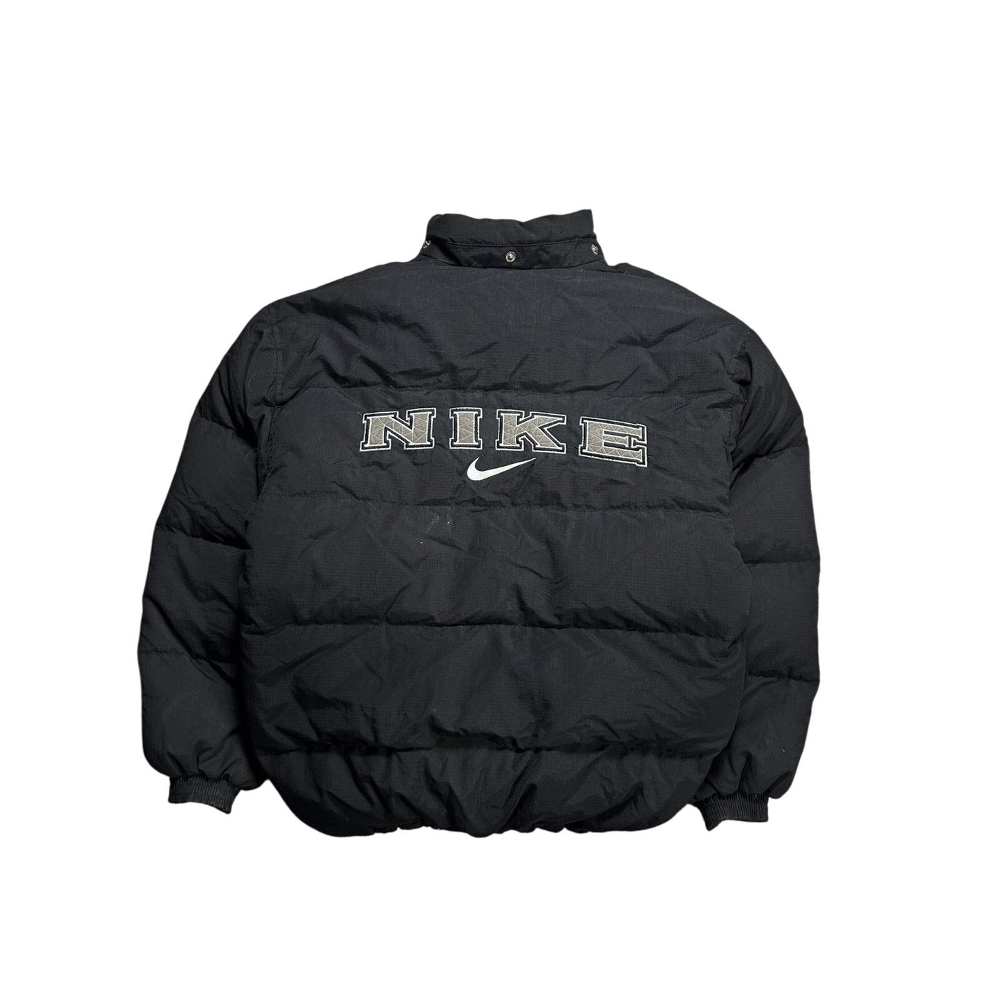 Nike black puffer jacket big logo vintage 90s spell out