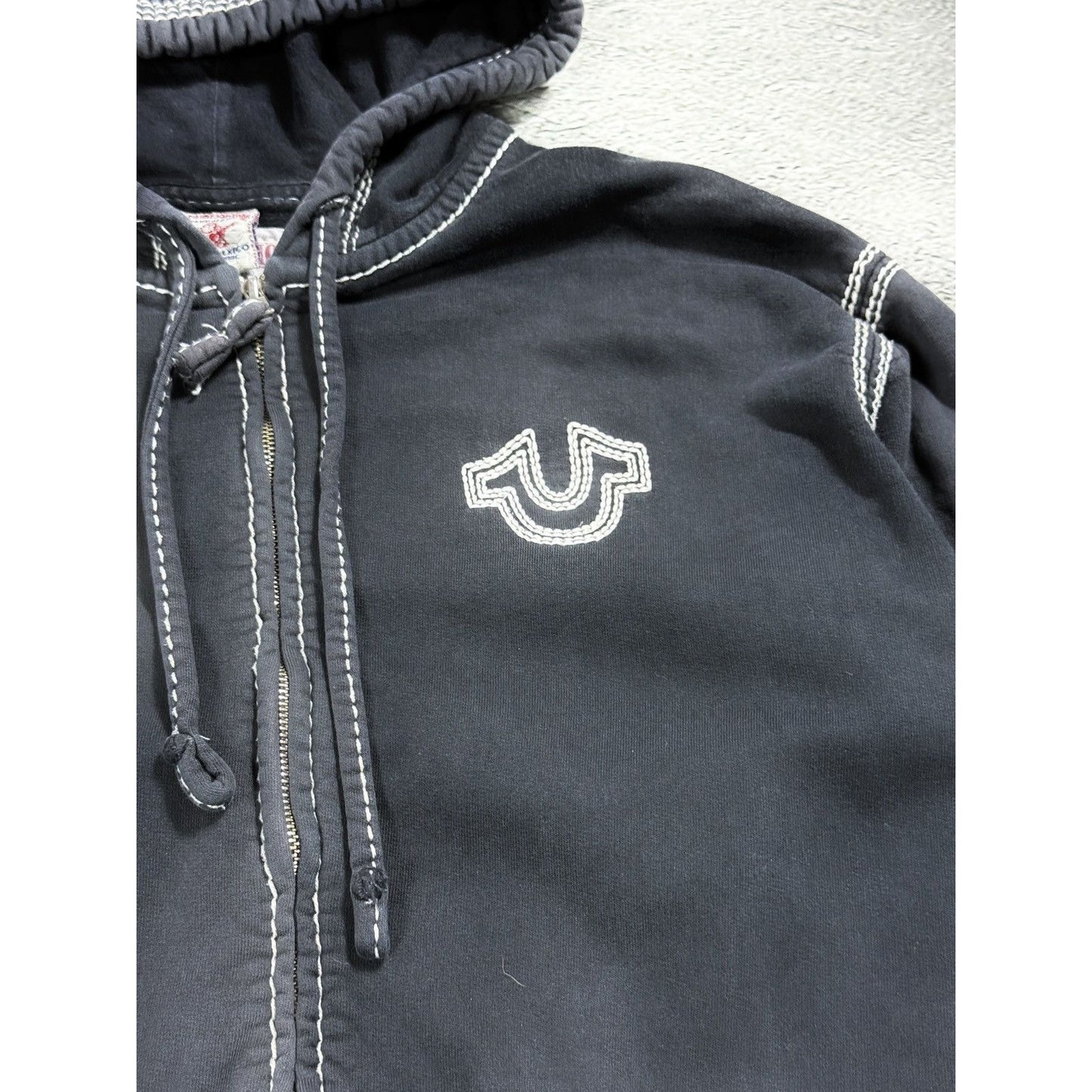 True Religion vintage black navy zip hoodie contrast stitch