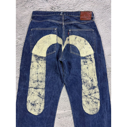 Evisu jeans white daicock big logo blue selvedge denim
