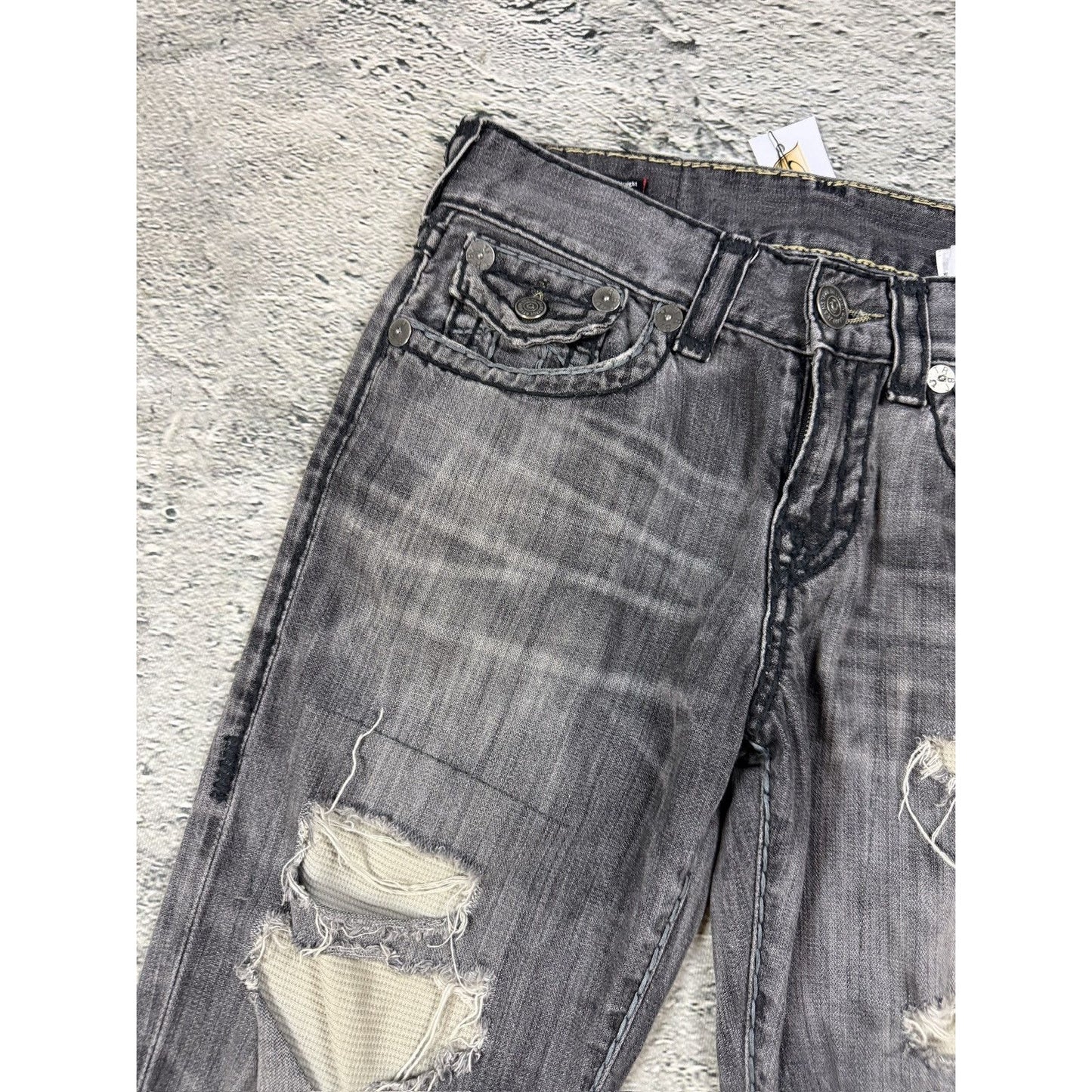 True Religion vintage grey jeans fat white stitching Ricky