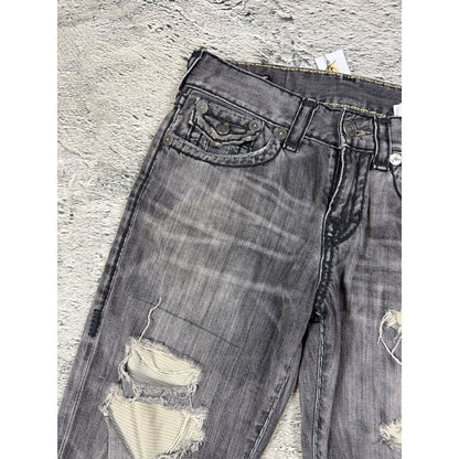 True Religion vintage grey jeans fat white stitching Ricky