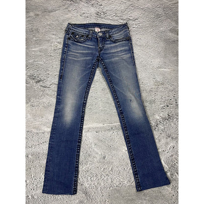 True Religion navy blue jeans black thick stitching Billy