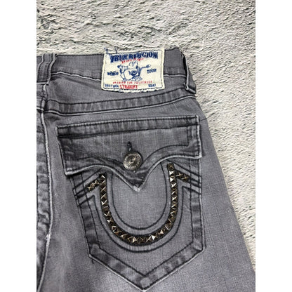 True Religion studded jeans grey black stitching Y2K