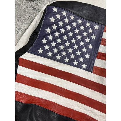 Vintage USA leather jacket flag black red white Max Moser