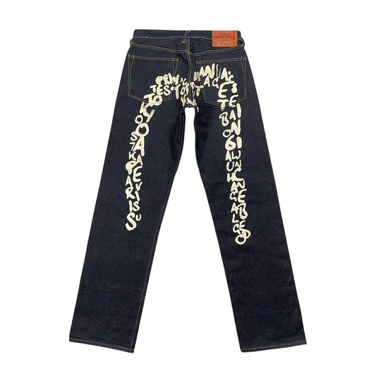 Evisu jeans daicock big logo white selvedge denim letters