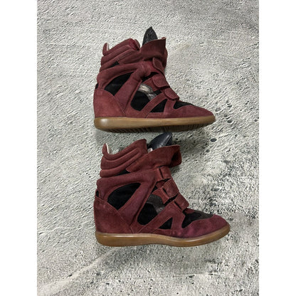 Isabel Marant Bekett suede sneakers wedge burgundy red