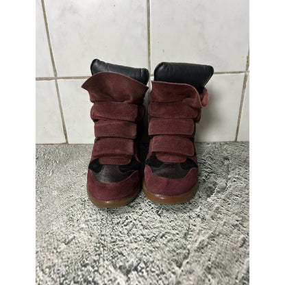 Isabel Marant Bekett suede sneakers wedge burgundy red