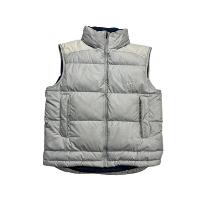 Nike puffer vest grey vintage drill Y2K small swoosh down