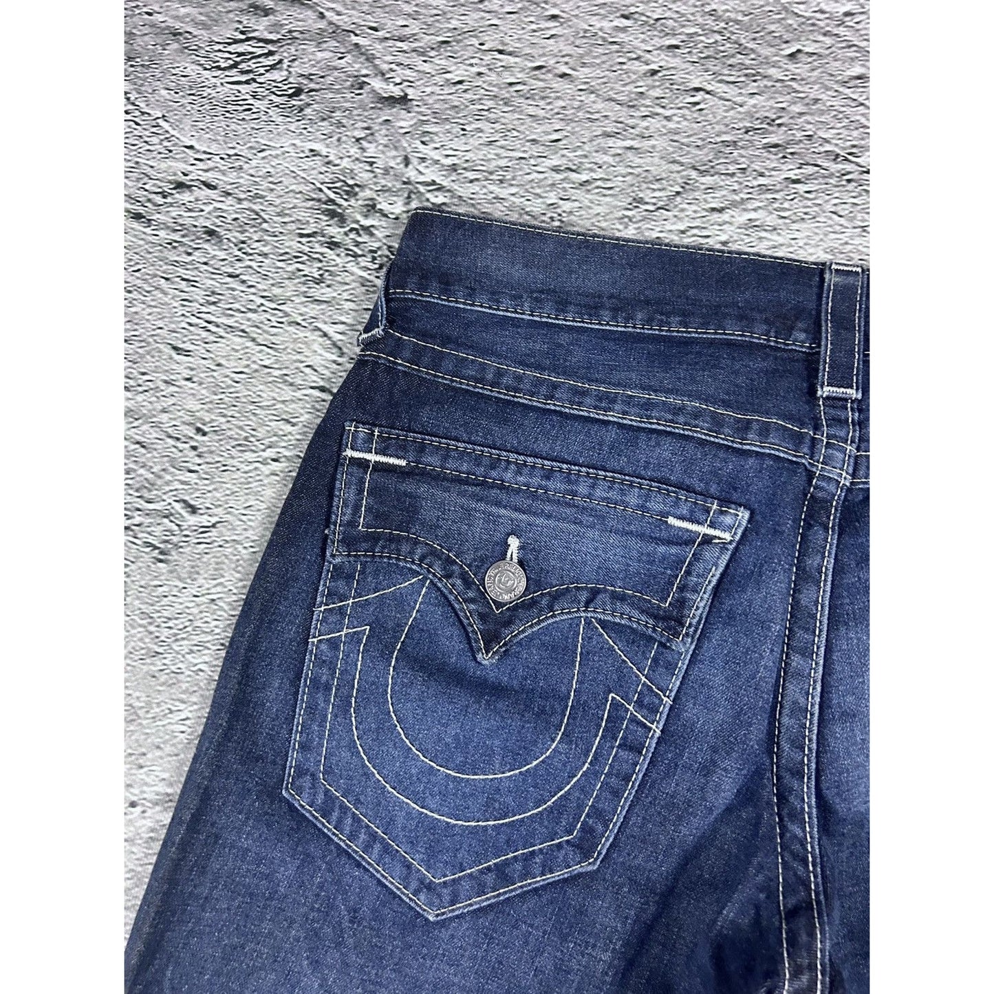 True Religion blue jeans thick stitching straight Y2K