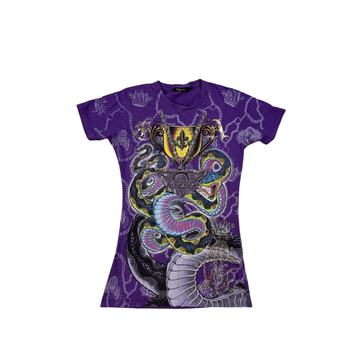Ed Hardy Christian Audigier vintage purple Tshirt Rhinestone