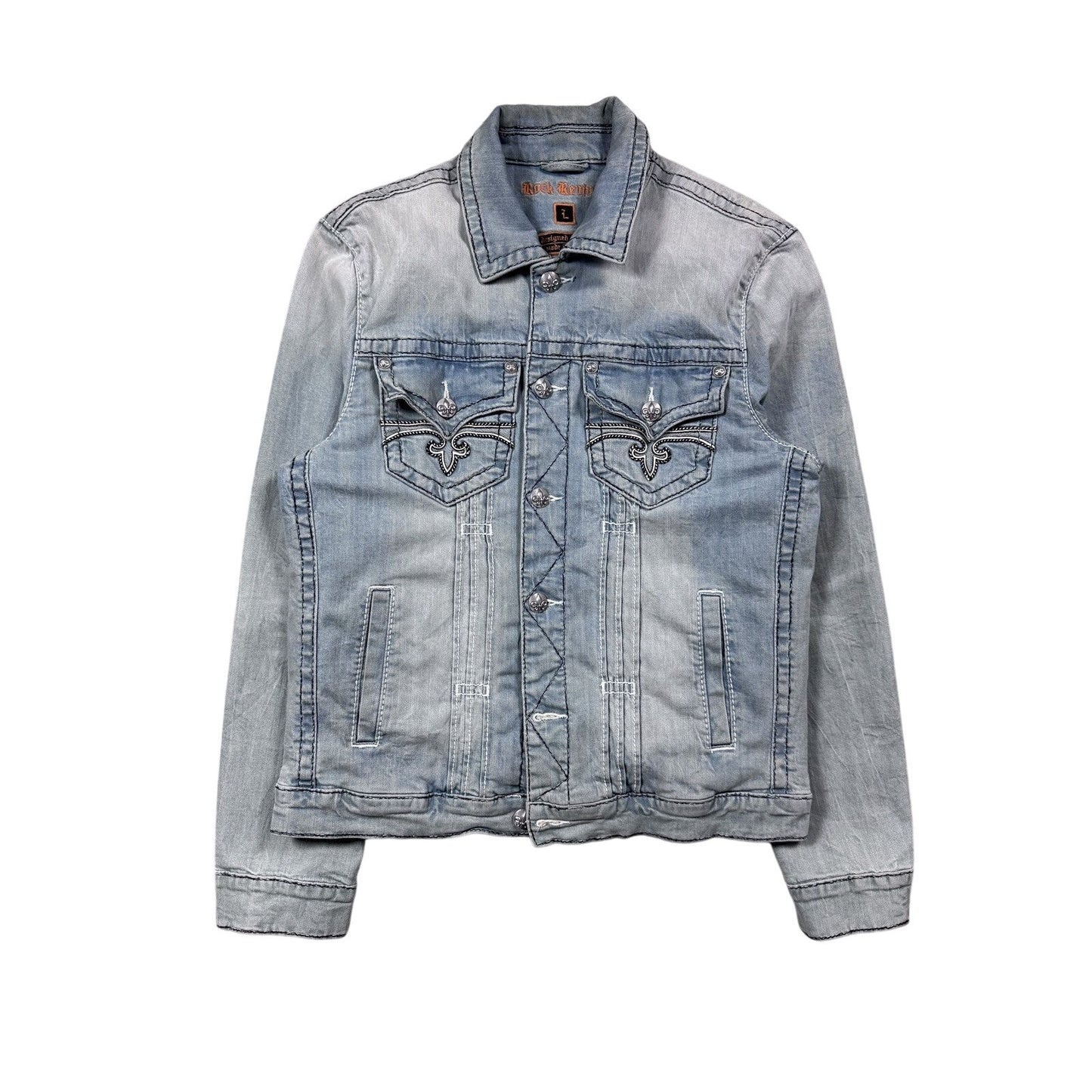 Rock Revival denim jacket blue white stitching vintage