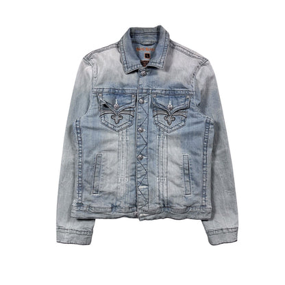 Rock Revival denim jacket blue white stitching vintage