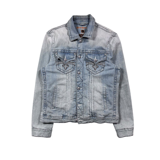 Rock Revival denim jacket blue white stitching vintage