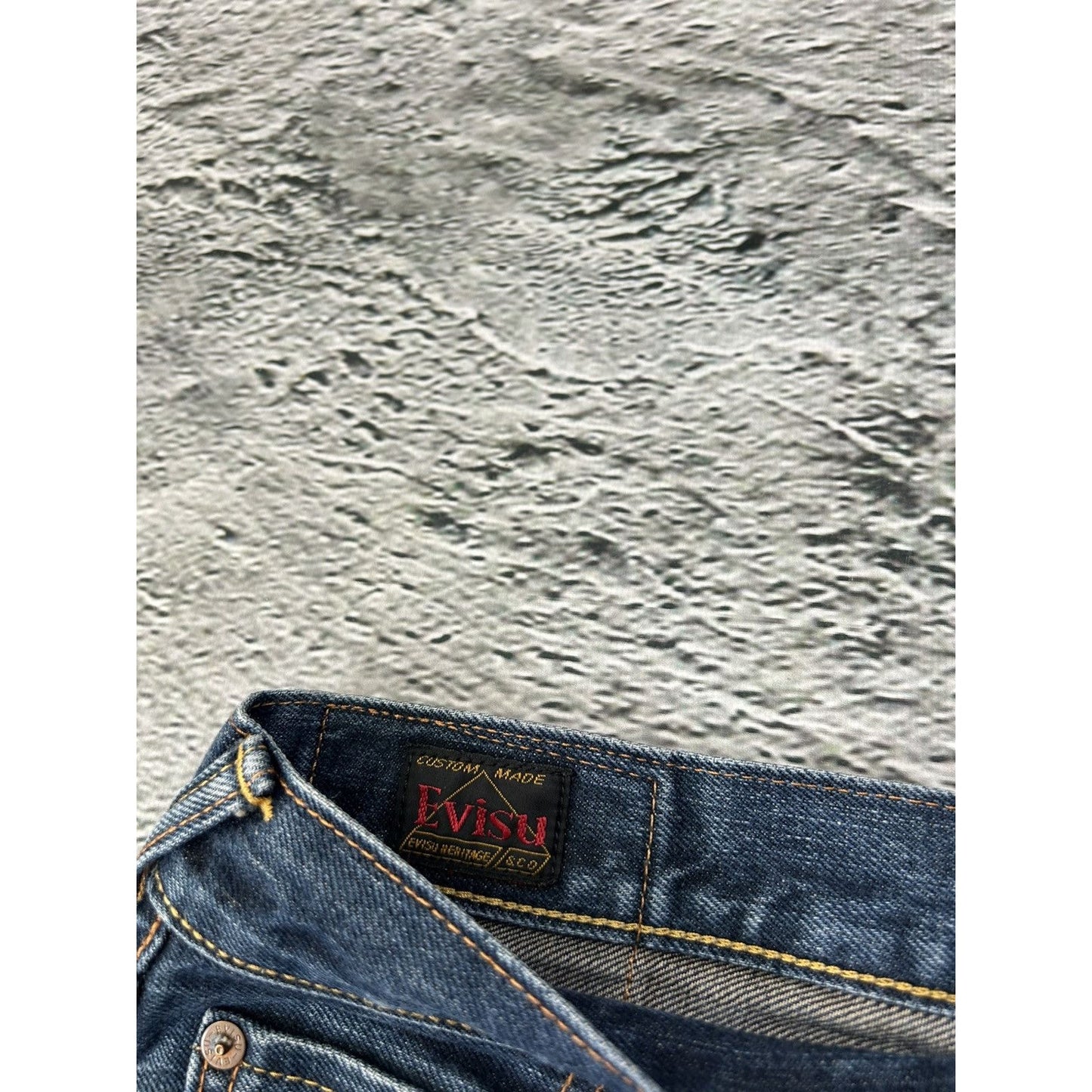 Evisu jeans daicock big logo white selvedge denim