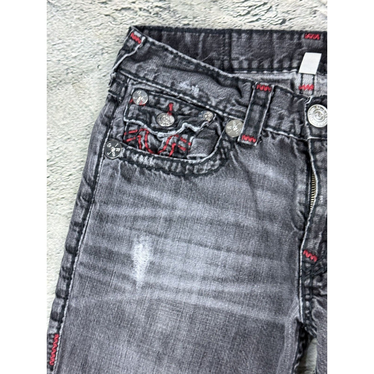 True Religion gray red stitching vamp jeans straight denim