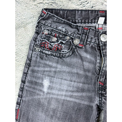 True Religion gray red stitching vamp jeans straight denim