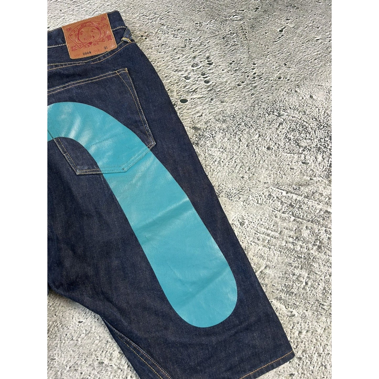 Evisu shorts big logo daicock navy blue Y2K jorts