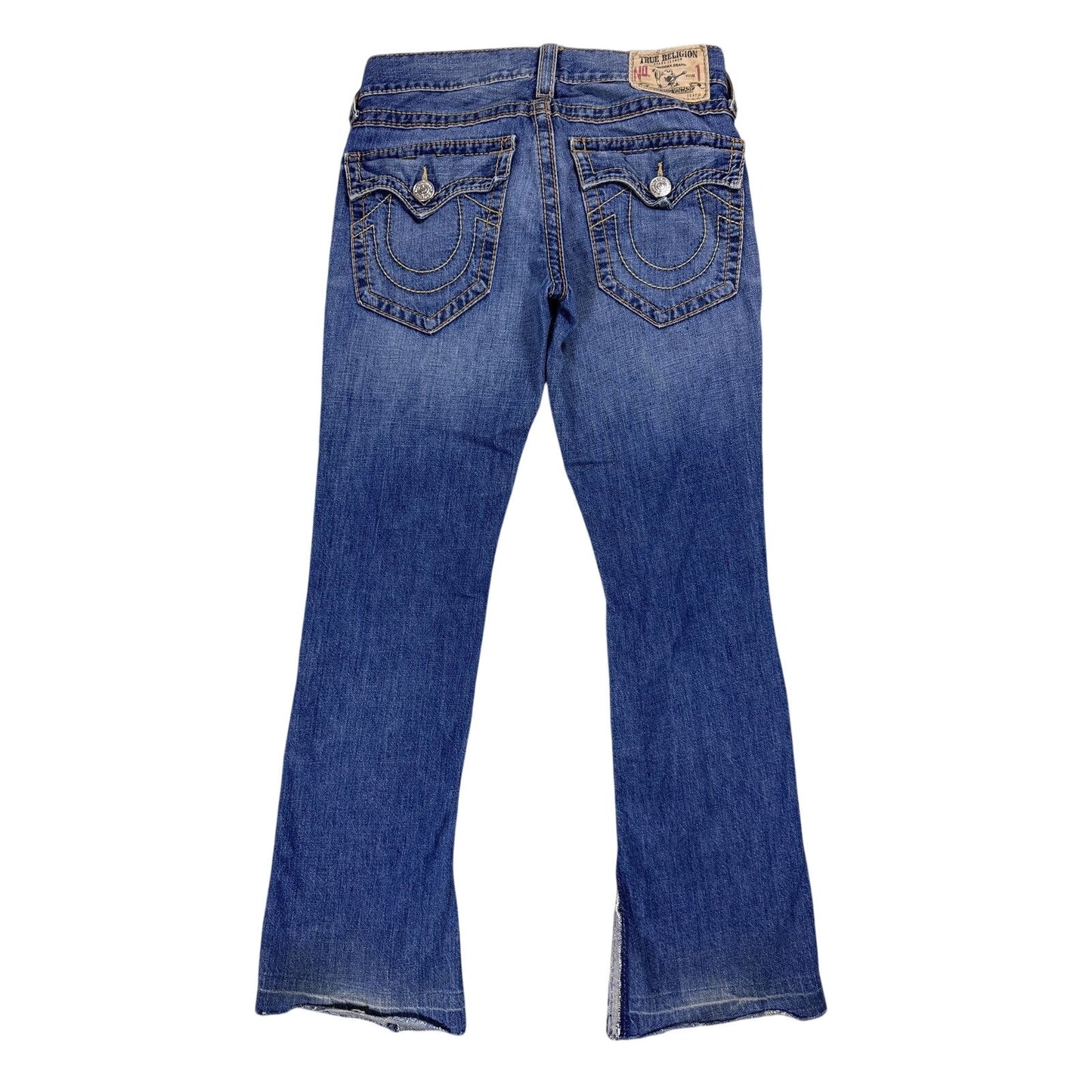 True Religion blue jeans flared thick stitching Ricky gold