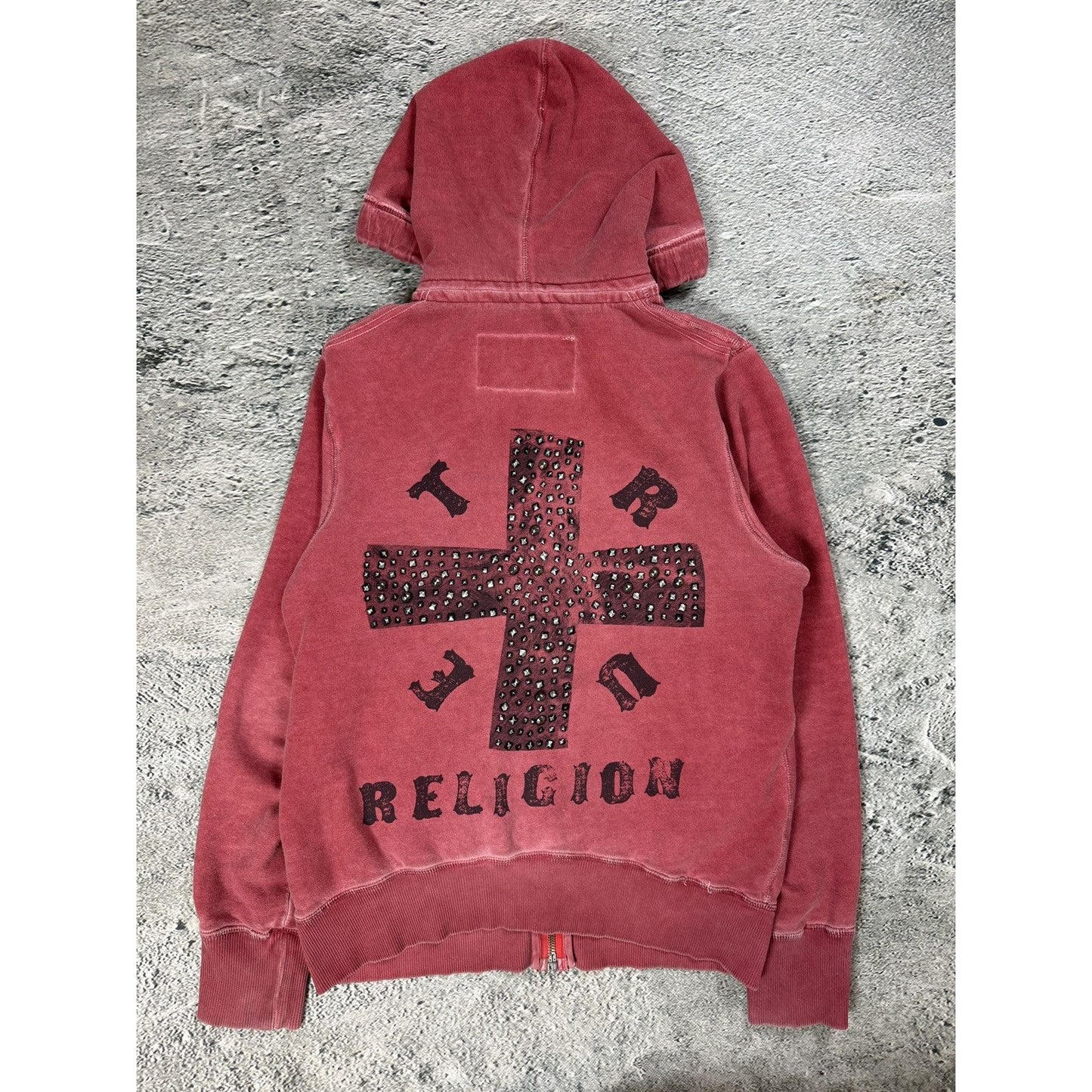 True Religion Red zip hoodie big logo vintage studded Y2K