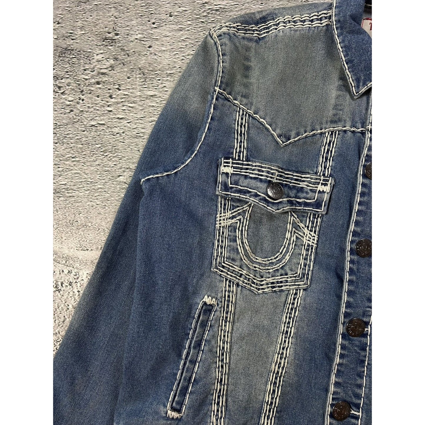 True Religion denim jacket trucker washed White stitching