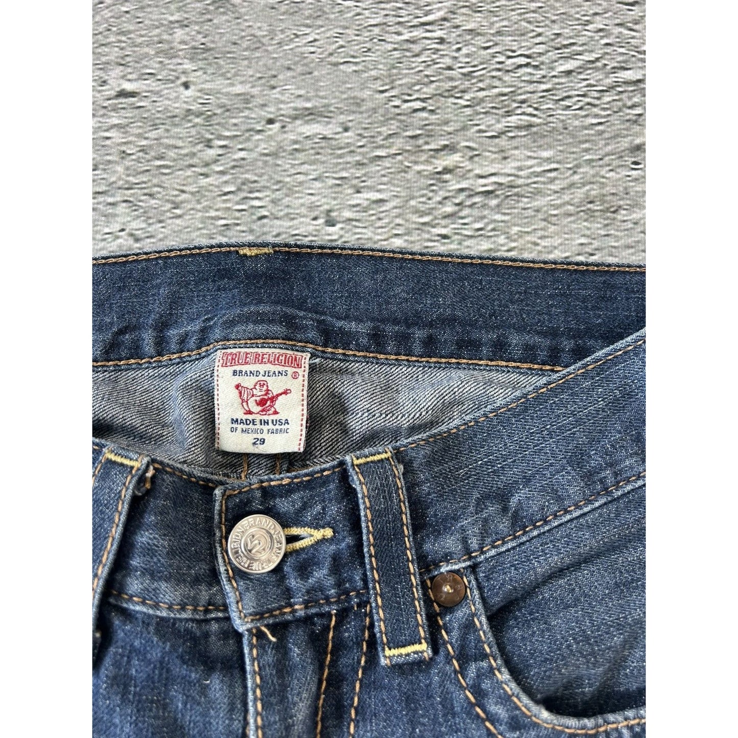 True Religion blue jeans white stitching Y2K bootcut