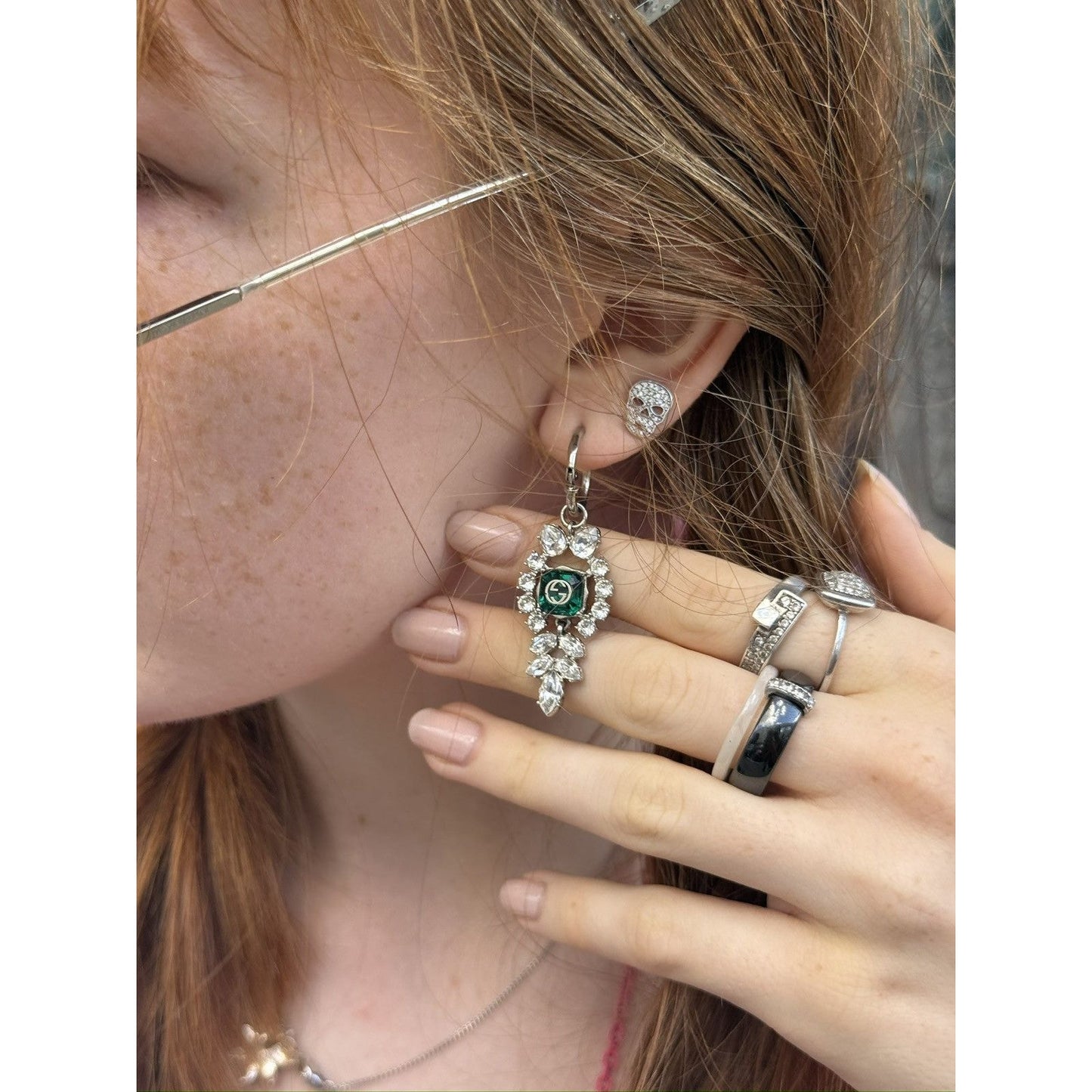 Gucci earrings silver green 925