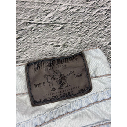 True Religion light blue jeans beige stitching Ricky Super T