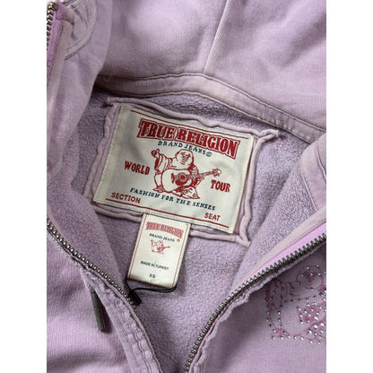 True Religion zip pink hoodie vintage rhinestones sherpa