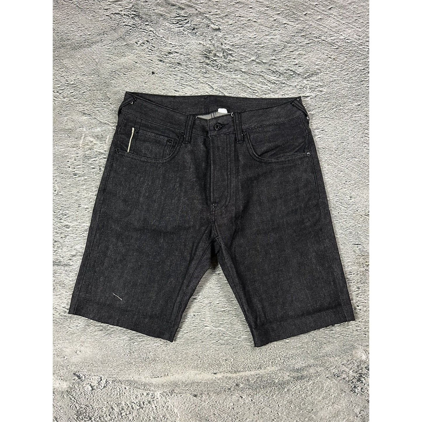Evisu jorts black gray shorts raw denim leather seagulls