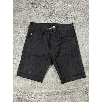 Evisu jorts black gray shorts raw denim leather seagulls