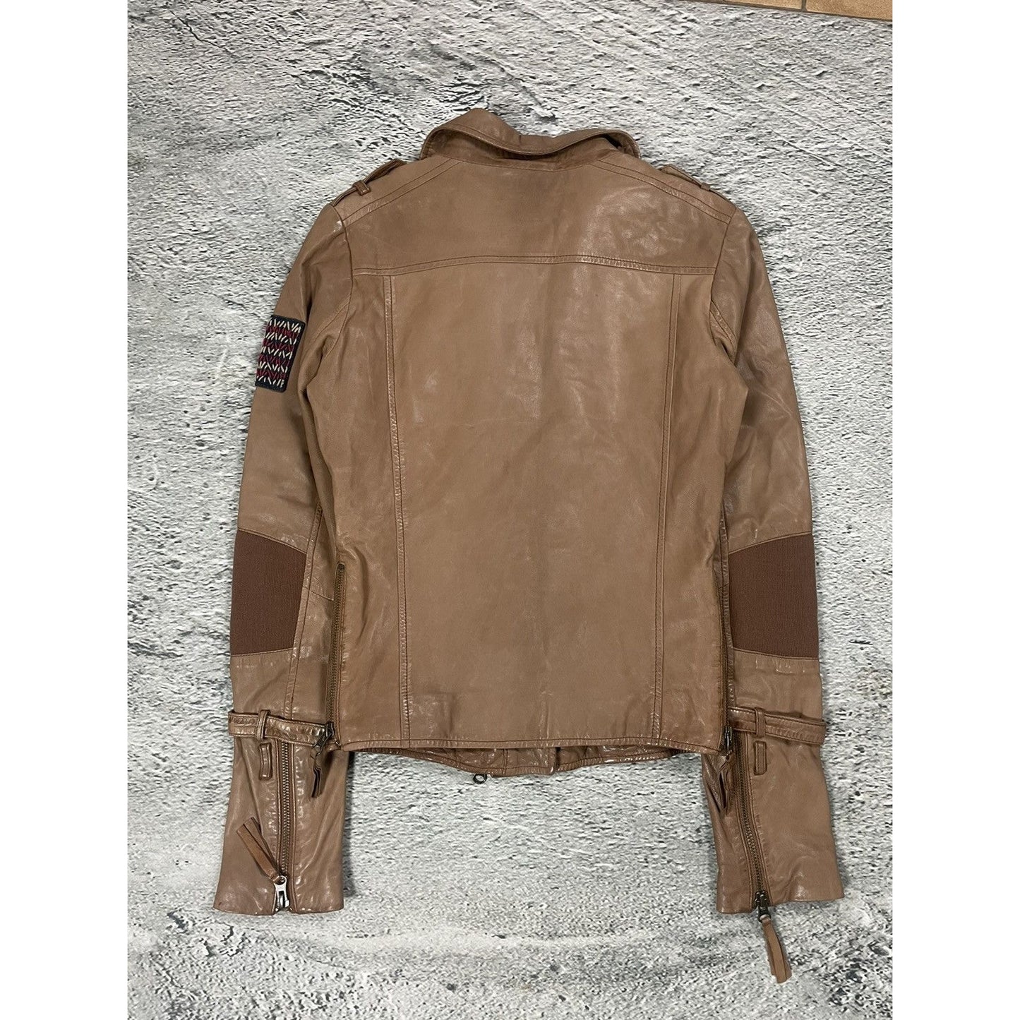 True Religion leather jacket brown Y2K Avant Garde kill bill