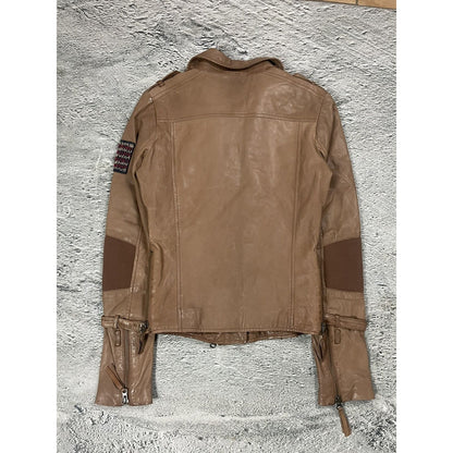 True Religion leather jacket brown Y2K Avant Garde kill bill