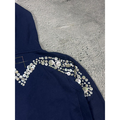 Evisu zip hoodie buttons big log navy logo hoodie