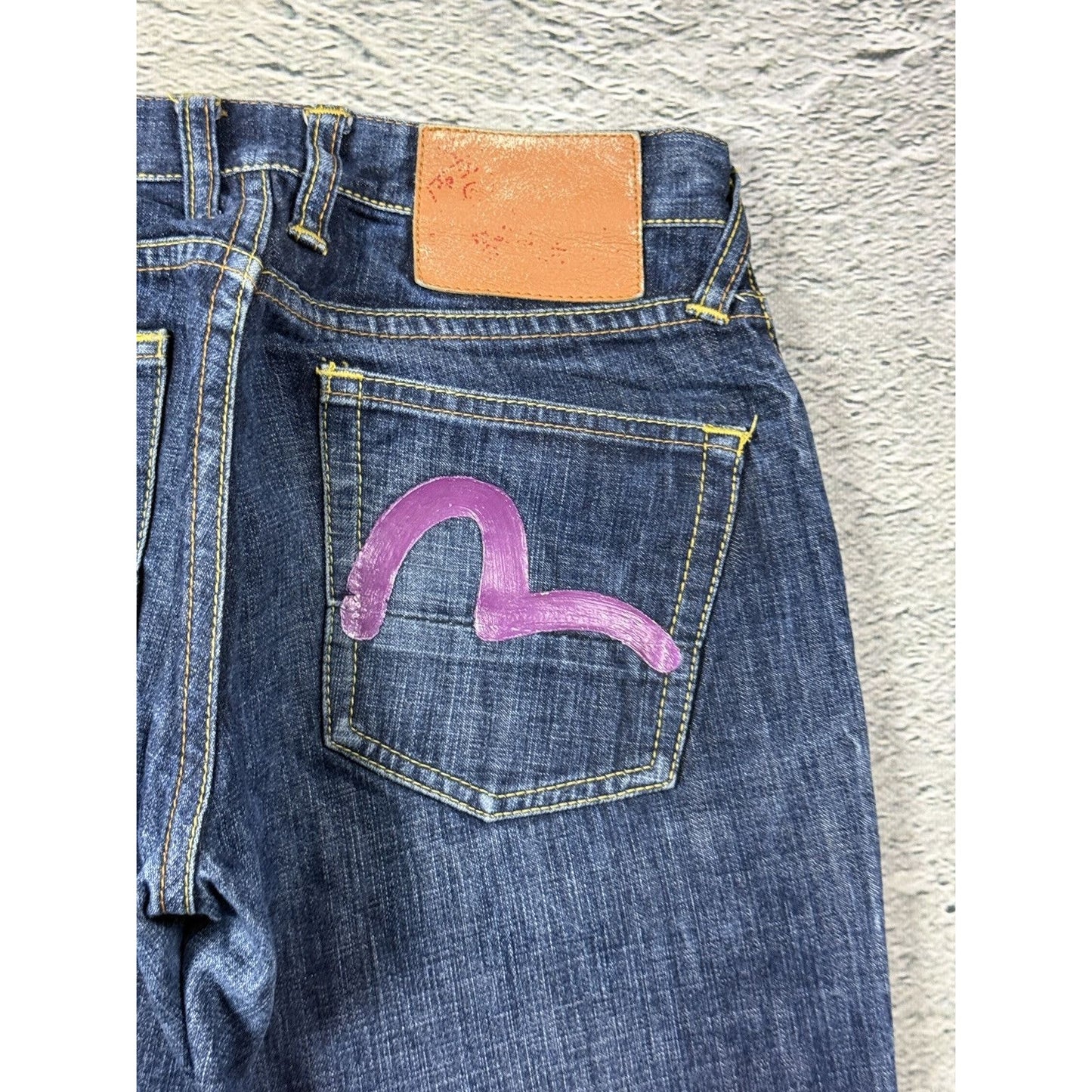 Evisu jeans vintage purple handpainted seagull logo denim