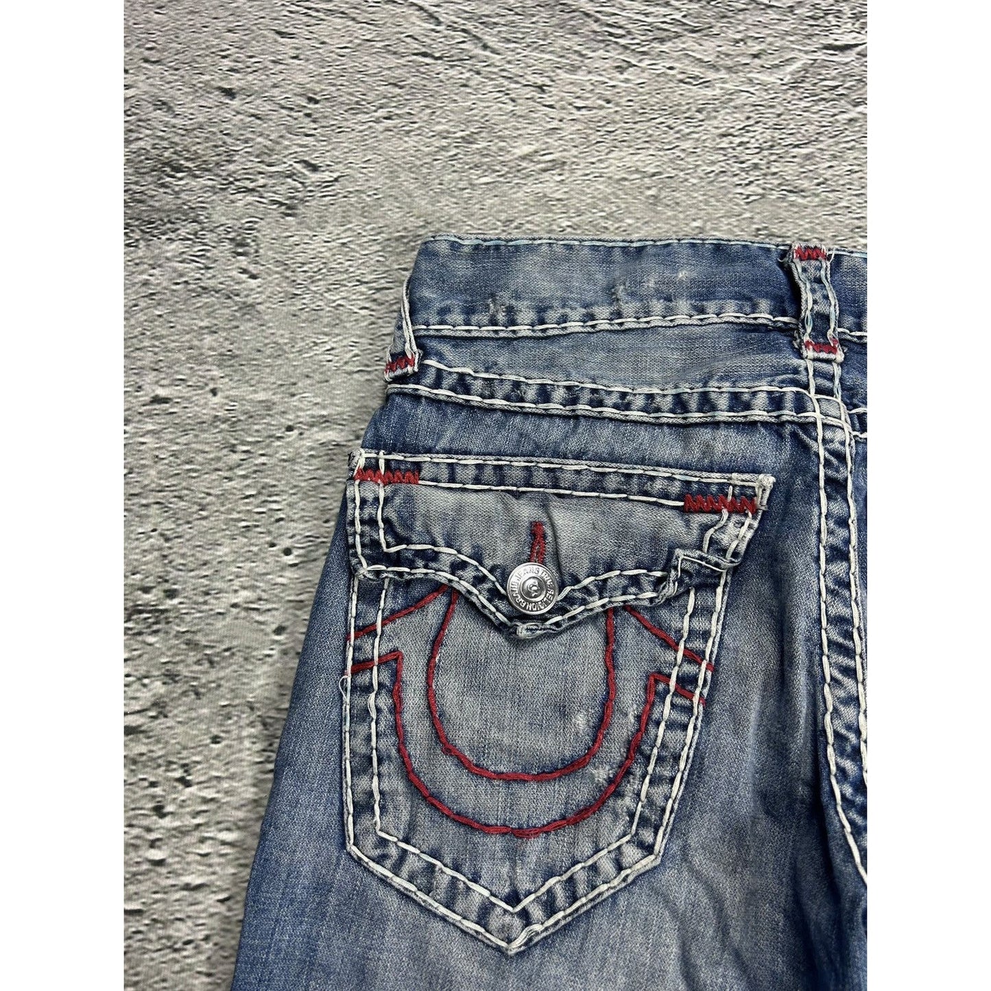 True Religion blue jeans white stitching Y2K straight flaps
